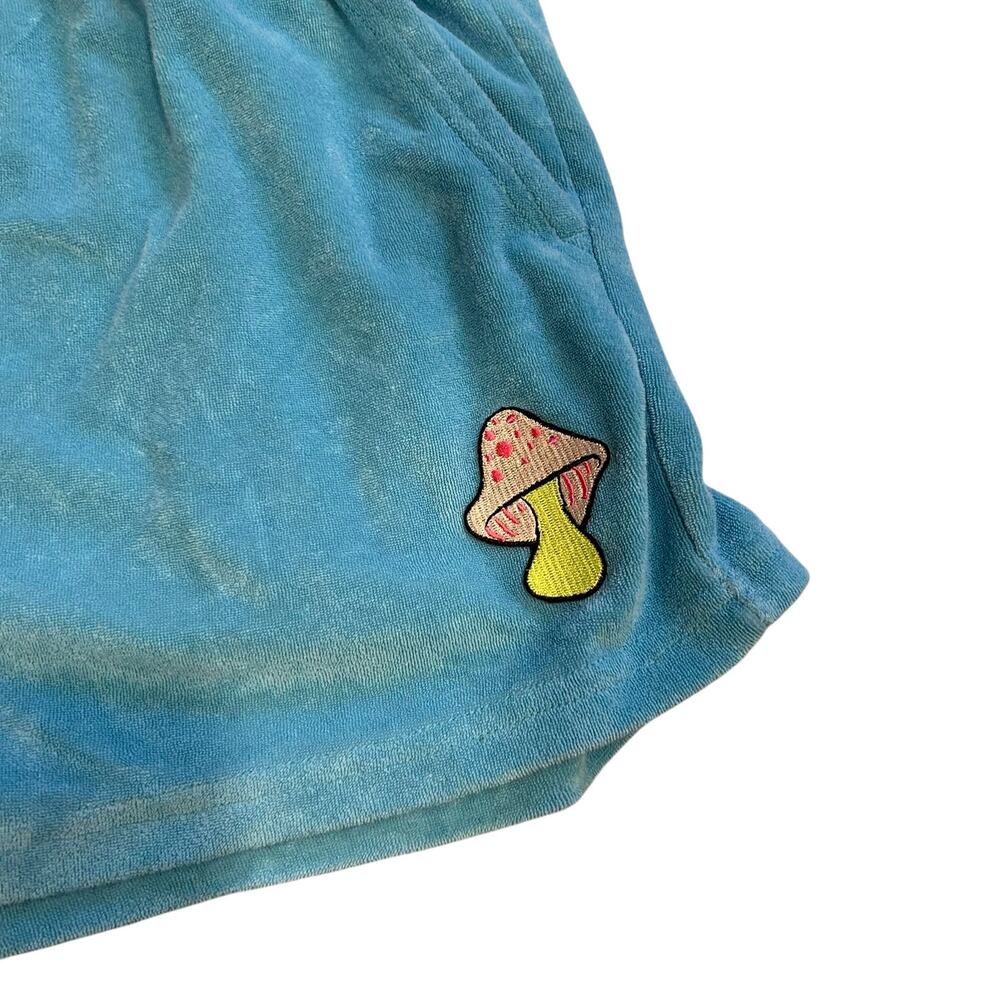 Fabletics Teal Terry Cloth Mini Shorts Mushroom Patch Coquette 1X - Picture 6 of 16